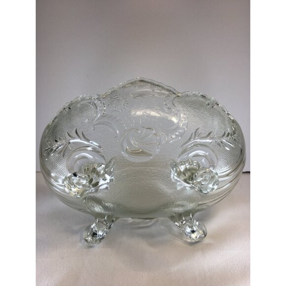 Vintage Jeanette Clear Glass Lombardi Fruit Serving Bowl Footed Oval 10" - Picture 6 of 7